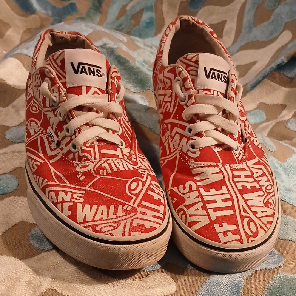 Vans Red and White Graphic Sneakers